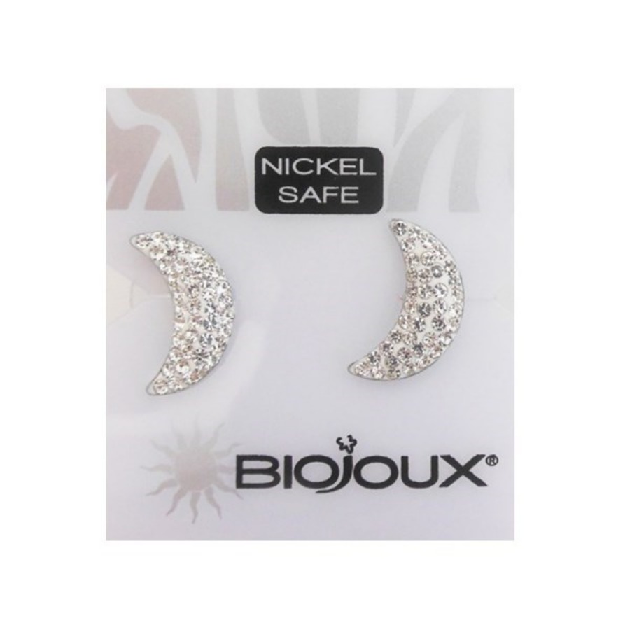 Biojoux Orecchini White Pave Crystal Moon 13MM