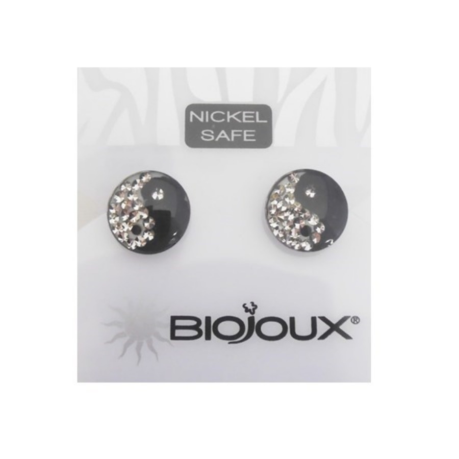 Biojoux Orecchini Yin e Yan Crystal Black Button 10 mm