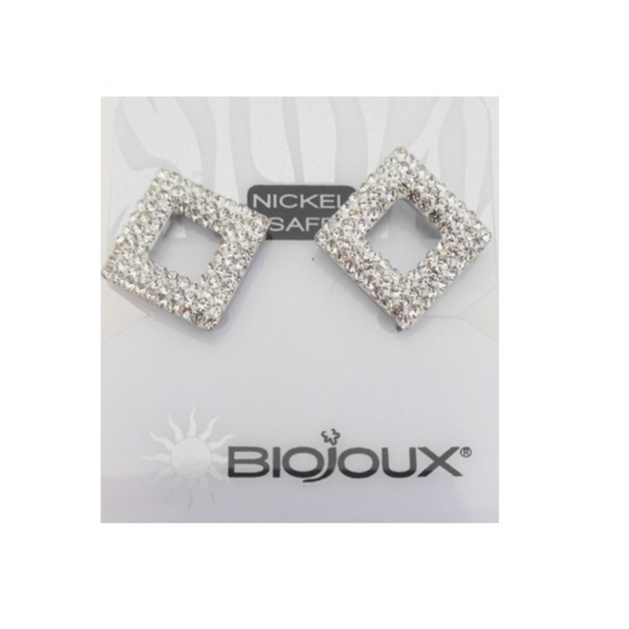 Biojoux Orecchini White Pave Crystal Open Square 12MM