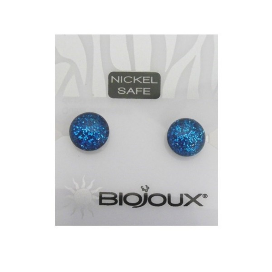 Biojoux Orecchini Glittery Blue Button 8MM