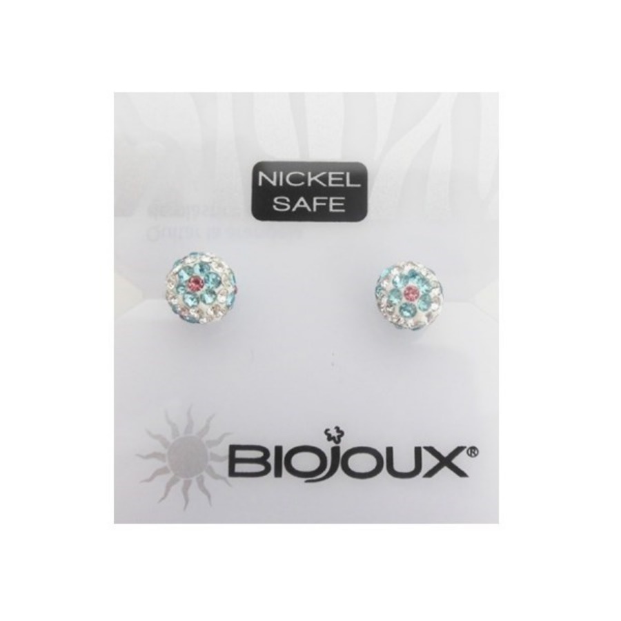 Biojoux Orecchini White Crystal Aqua Rose Flower Ball