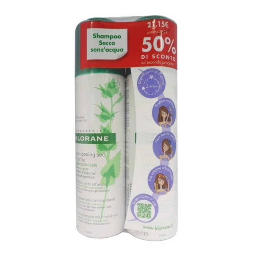 Klorane Shampoo Secco Ortica Confezione Due Flaconi PROMOZIONE
