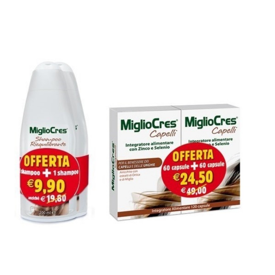 Migliocres Kit Capelli 60+60 Capsule e Shampoo Riequilibrante