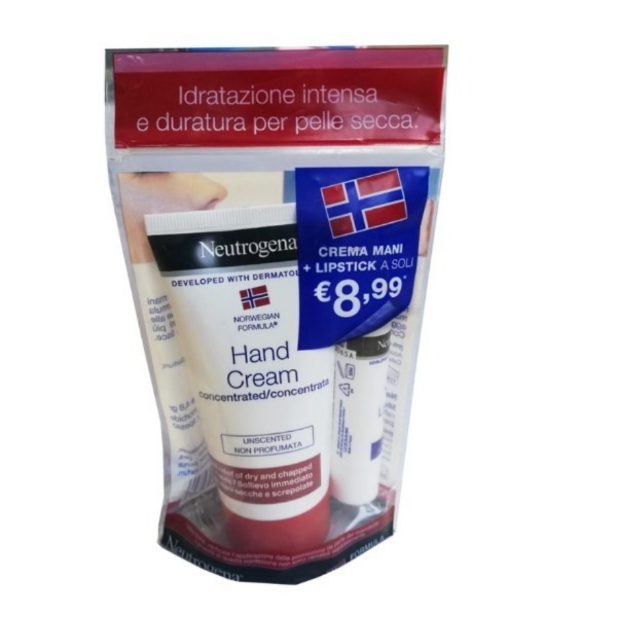 Neutrogena Kit Crema Mani Concentrata Non Profumata con Stick Labbra Secche PROMOZIONE