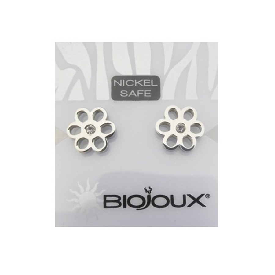 Biojoux Orecchini Metal White Crystal Flower 10 mm