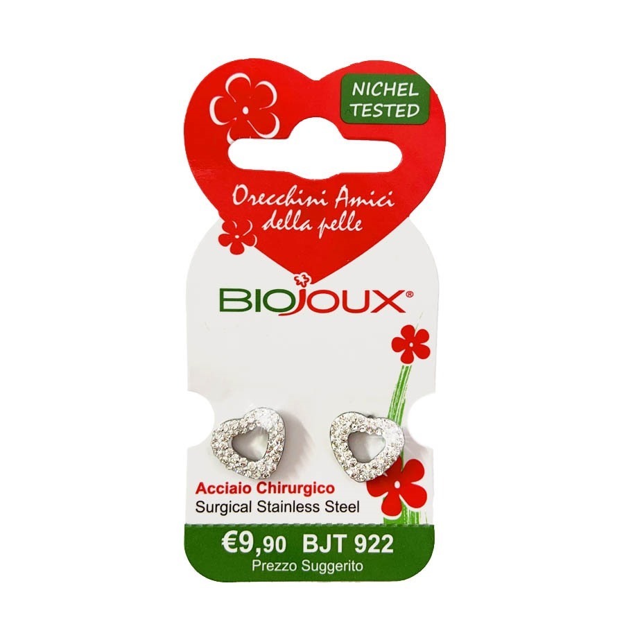 Biojoux Orecchini White Pave Crystal Open Heart 11MM