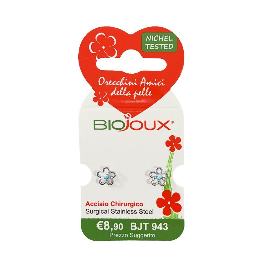 Biojoux Orecchini Metal Flower With Aqua Crystal