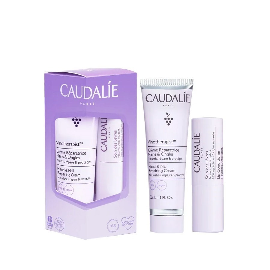 Caudalie Duo Vinotherapist Crema Riparatrice Mani e Unghie 30ML con Stick Labbra 4,5GR