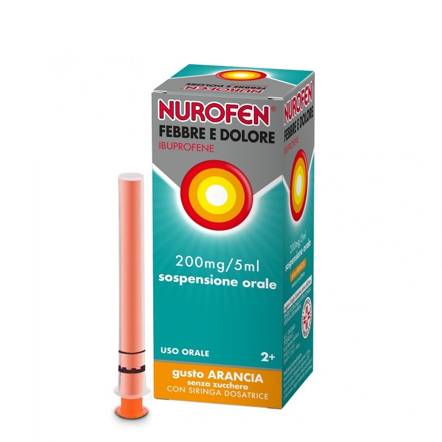 Nurofen Febbre e Dolore Sciroppo Sospensione Orale 200mg/5ml Gusto Arancia 100ml