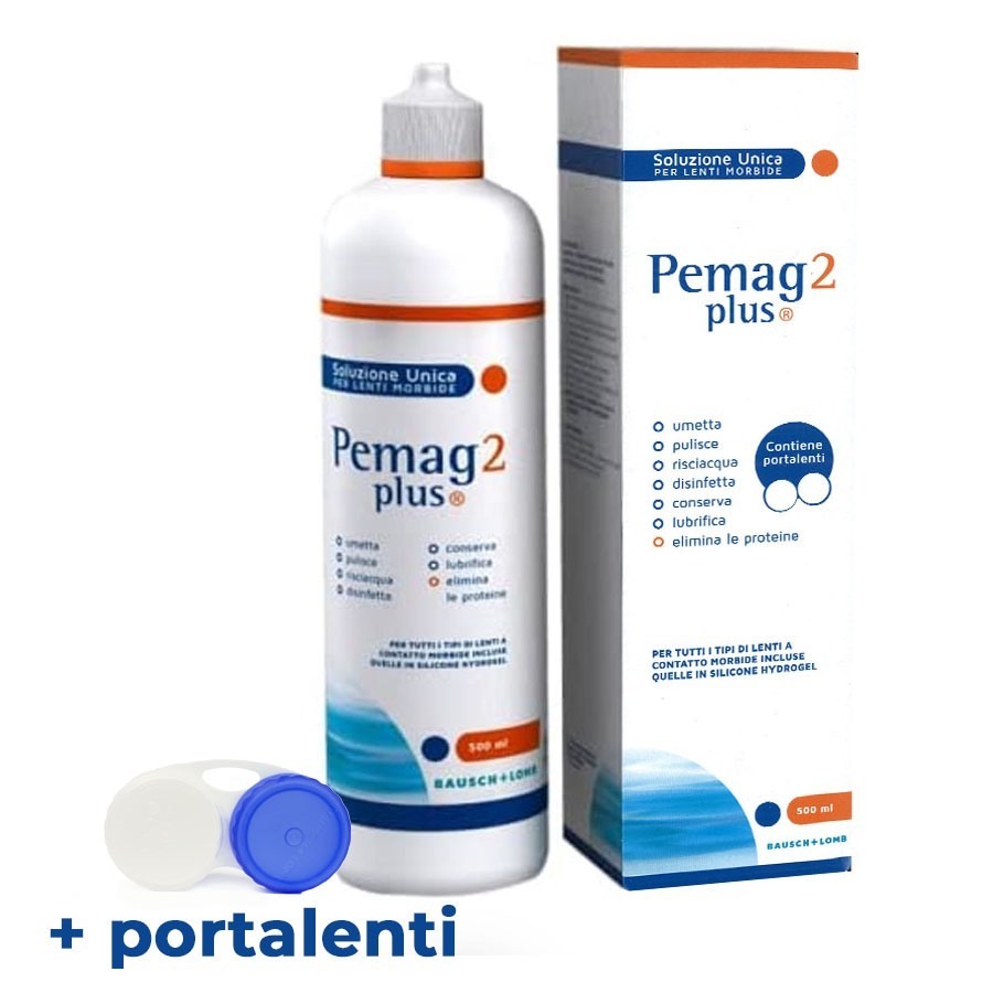 Pemag Plus 2 Soluzione Unica Lenti a Contatto 500ML con Portalenti - ZERO SPRECHI - SCADE 31/08/2023