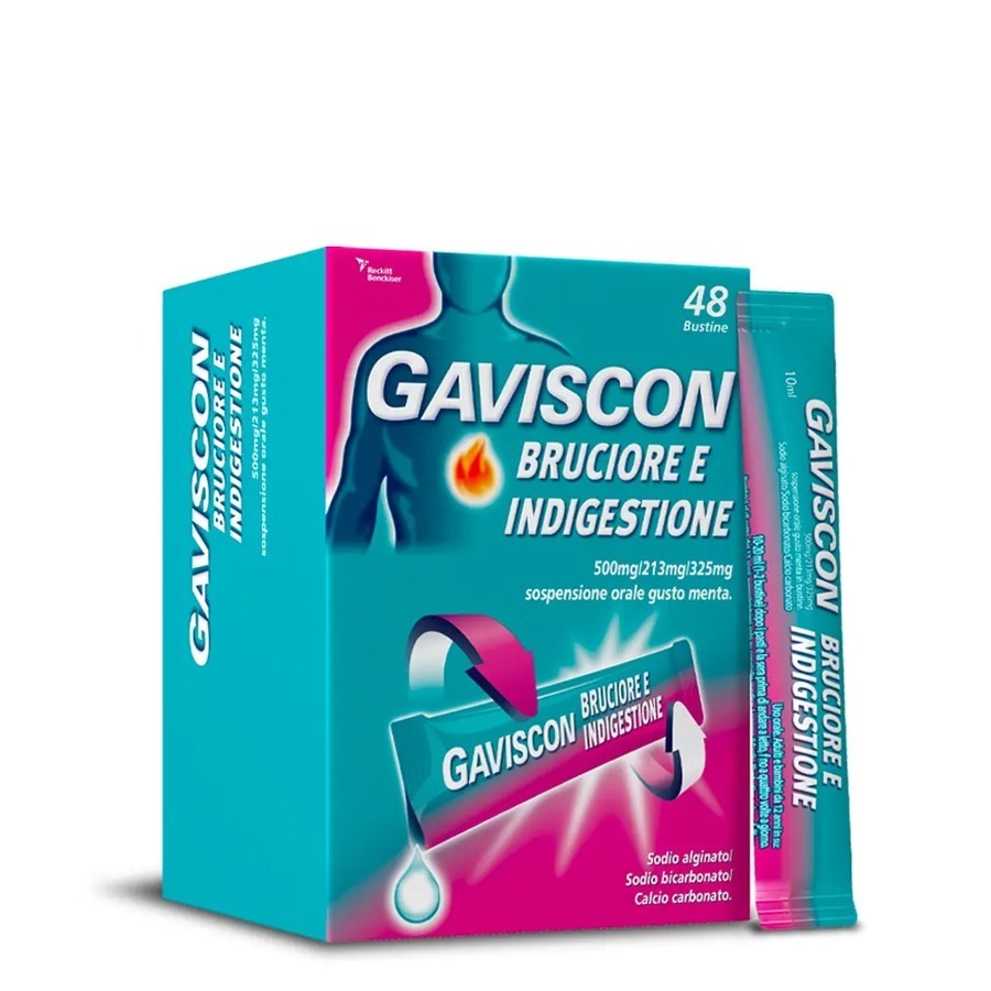 Gaviscon Bruciore e Indigestione Sciroppo Sospensione Orale 48 Bustine