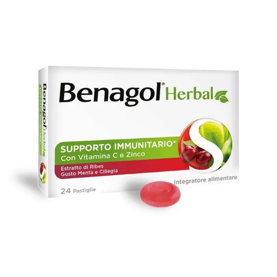 Benagol Herbal Gusto Menta e Ciliegia 24 Pastiglie