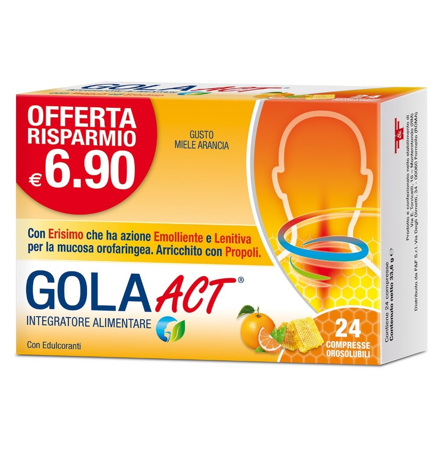 Gola Act Miele Arancia Integratore per la Gola 24 Compresse Orosolubili