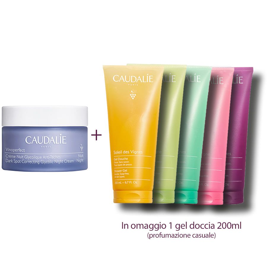 Caudalie Vinoperfect Crema Notte Glicolica Antimacchia 50ml + Gel Doccia 200ml in REGALO