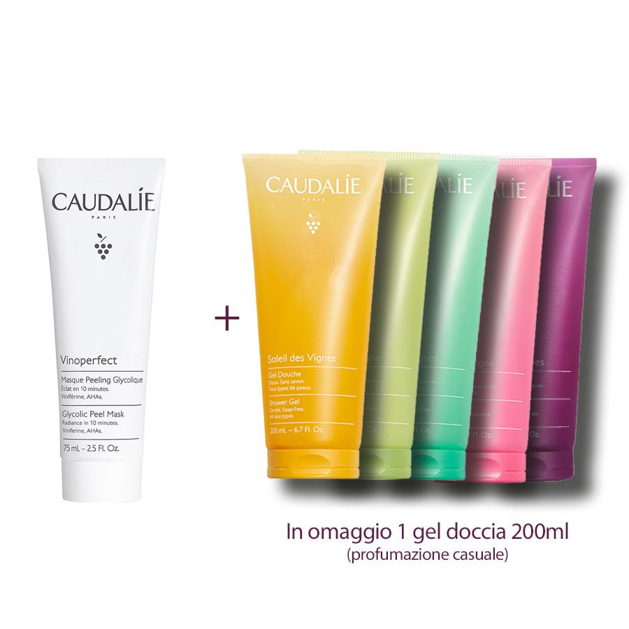 Caudalie Vinoperfect Maschera Peeling Glicolico 75ml + Gel Doccia 200ml in REGALO