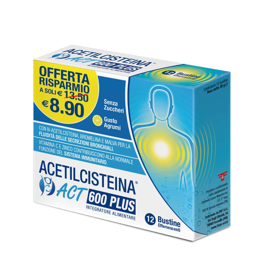 Acetilcisteina Act 600plus 12 bustine effervescenti 