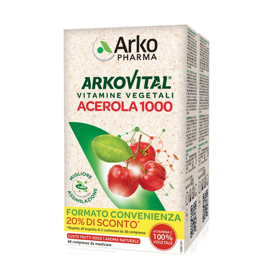 Arkovital Acerola 1000 Vitamina C 30 + 30 Compresse masticabili Formato convenienza