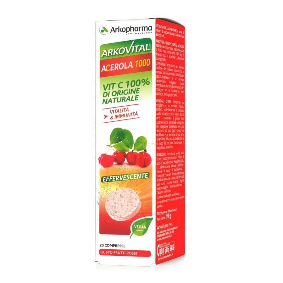 Arkopharma Arkovital Acerola 1000 gusto Frutti Rossi 20 Compresse Effervescenti