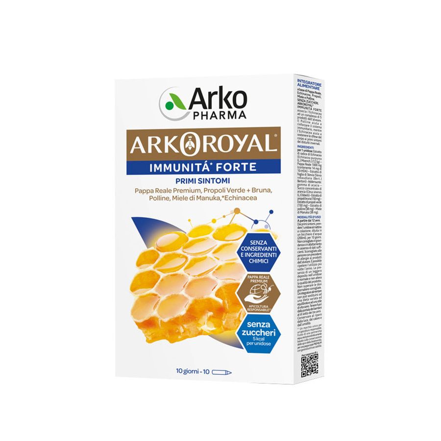 Arkopharma Arkoroyal Pappa Reale Premium Immunità forte senza zuccheri 10 unidosi da 15ml 