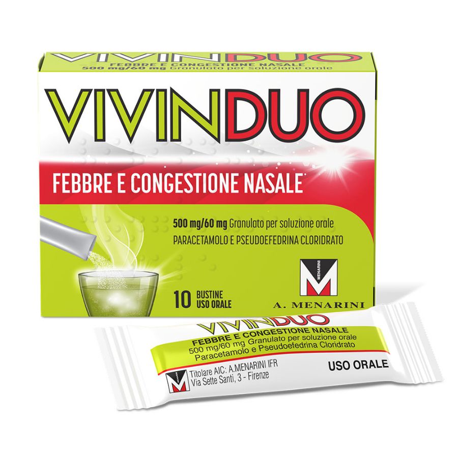 VivinDuo Febbre e Congestione Nasale 500mg/60mg 10 Bustine 