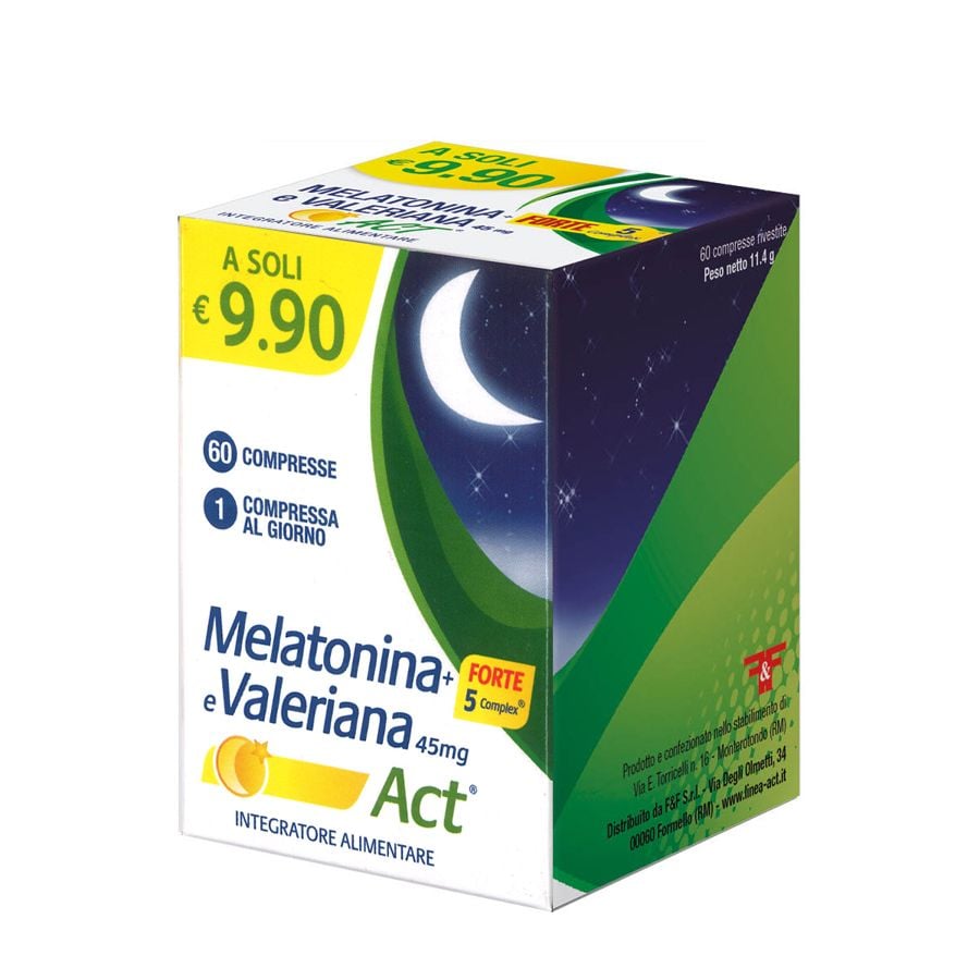 Melatonina Act  + Forte 5 complex e Valeriana 60 Compresse