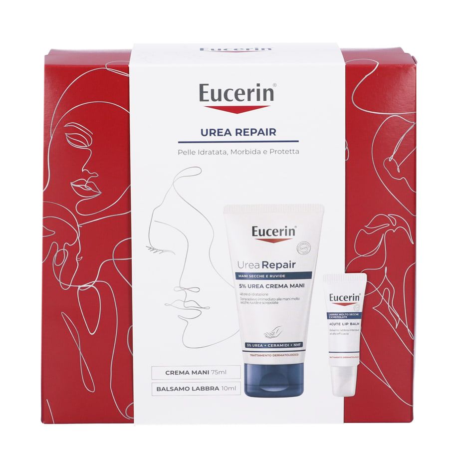 Eucerin Cofanetto Urea Repair Crema Mani 5% Urea + Acute Balsamo Labbra 10ml