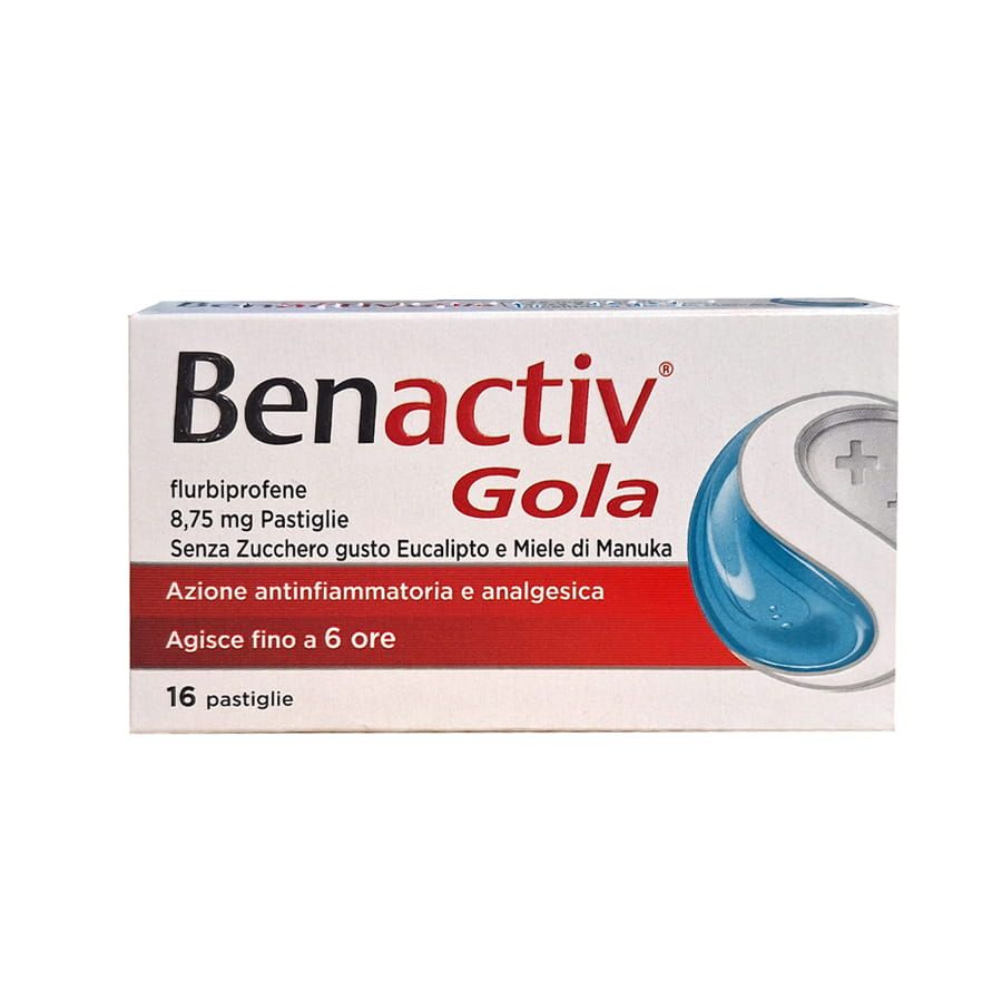 Benactiv Gola Senza Zucchero gusto Eucalipto e Miele di Manuka 16 pastiglie