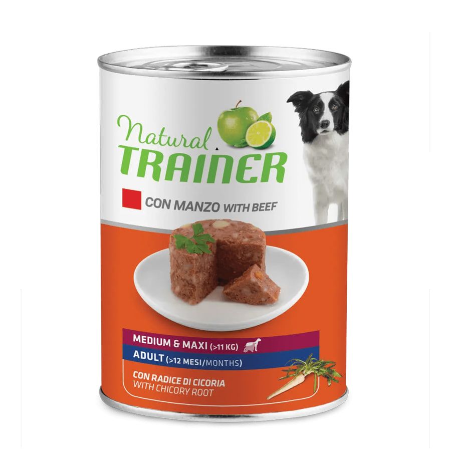 Natural Trainer cane natural adult medium maxi manzo 400 gr in lattina - ZERO SPRECHI - scadenza 1/2026 