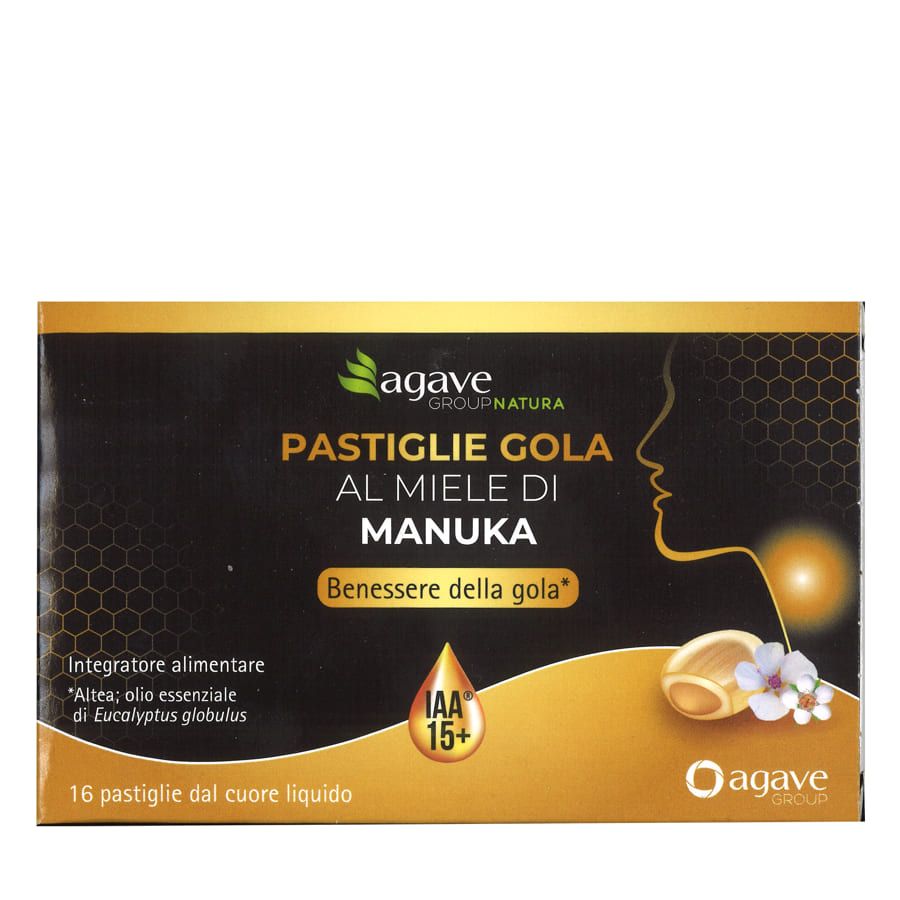Agave Pastiglie Gola al miele di Manuka 16 pastiglie dal cuore liquido - ZERO SPRECHI - scadenza 08/25