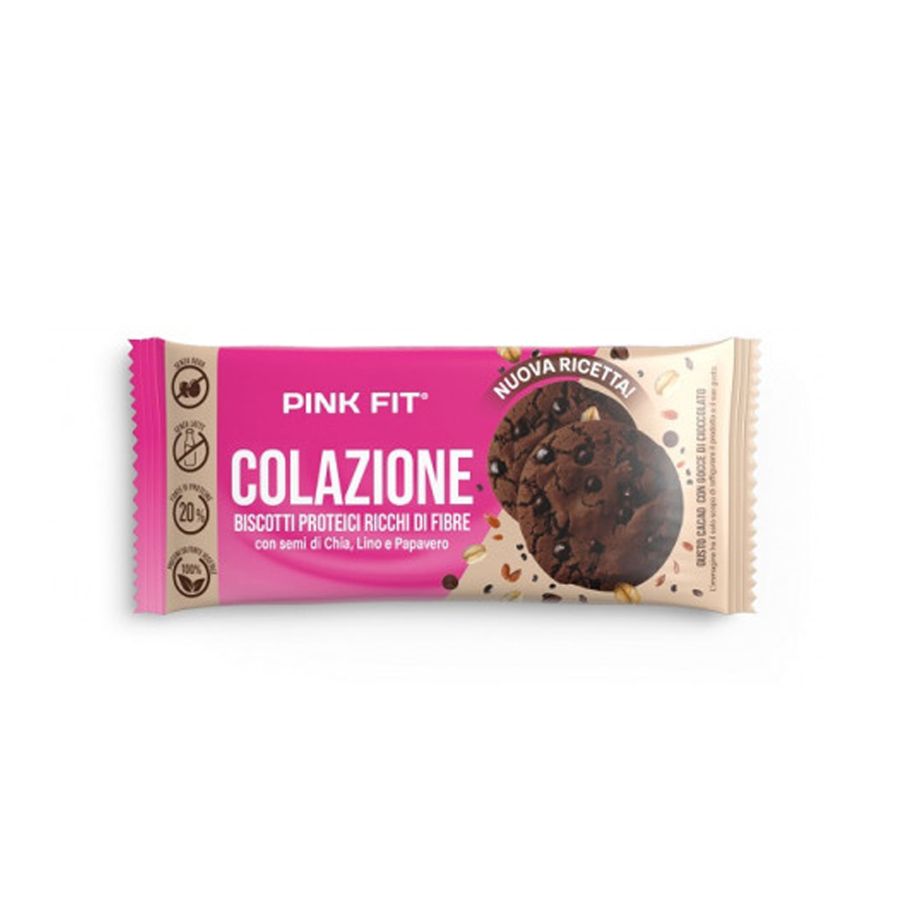 Pink Fit Biscotti proteici ricchi di fibre Gusto cacao con gocce di cioccolato 30gr