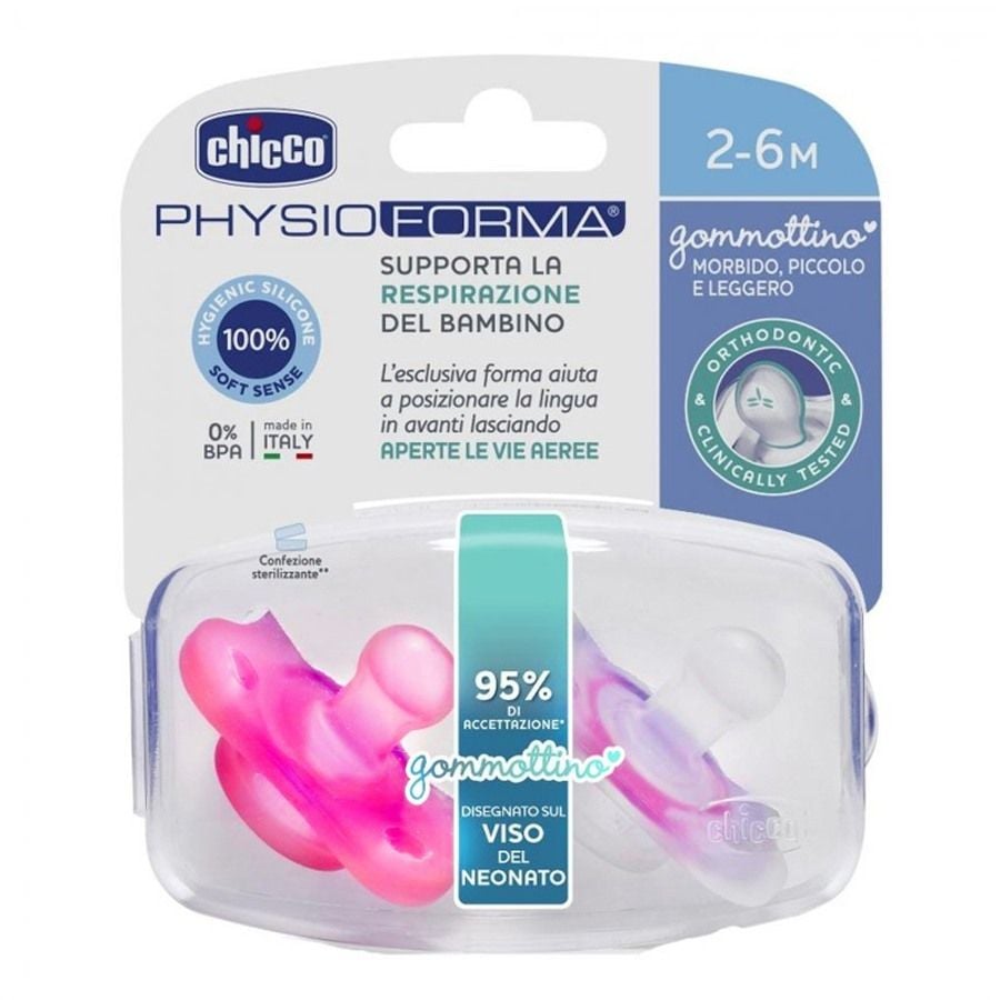 Chicco PhysioForma Gommottino Ciuccio Silicone Rosa 2-6 Mesi Confezione 2 Pezzi - ZERO SPRECHI