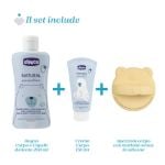Chicco set primi bagnetti contiene: bagno corpo e capelli 200ml + crema corpo 150ml + spazzola corpo