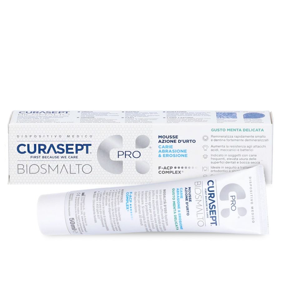 Curasept Biosmalto Pro Mousse Azione d'urto Carie, Abrasione e Erosione Gusto Menta 50ml - ZERO SPRECHI