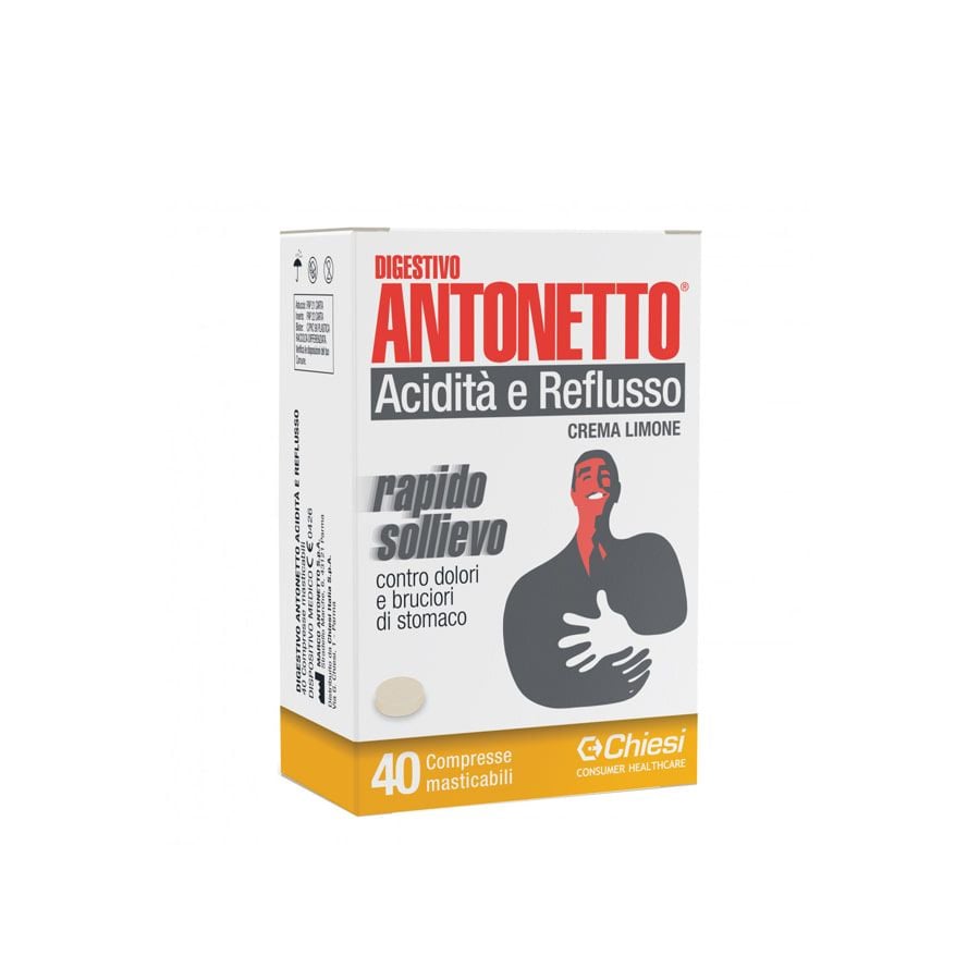 Chiesi Digestivo Antonetto Acidità e Reflusso Gusto Limone 40 Compresse