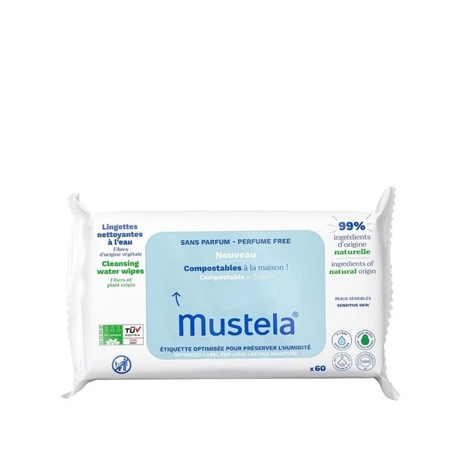 Mustela salviette detergenti all'acqua compostabili 60pz