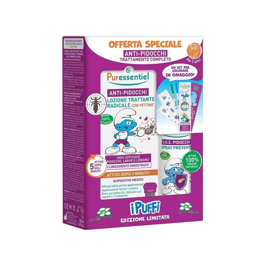 Puressentiel Cofanetto Antipidocchi Speciale Puffi Lozione + Spray + Omaggio