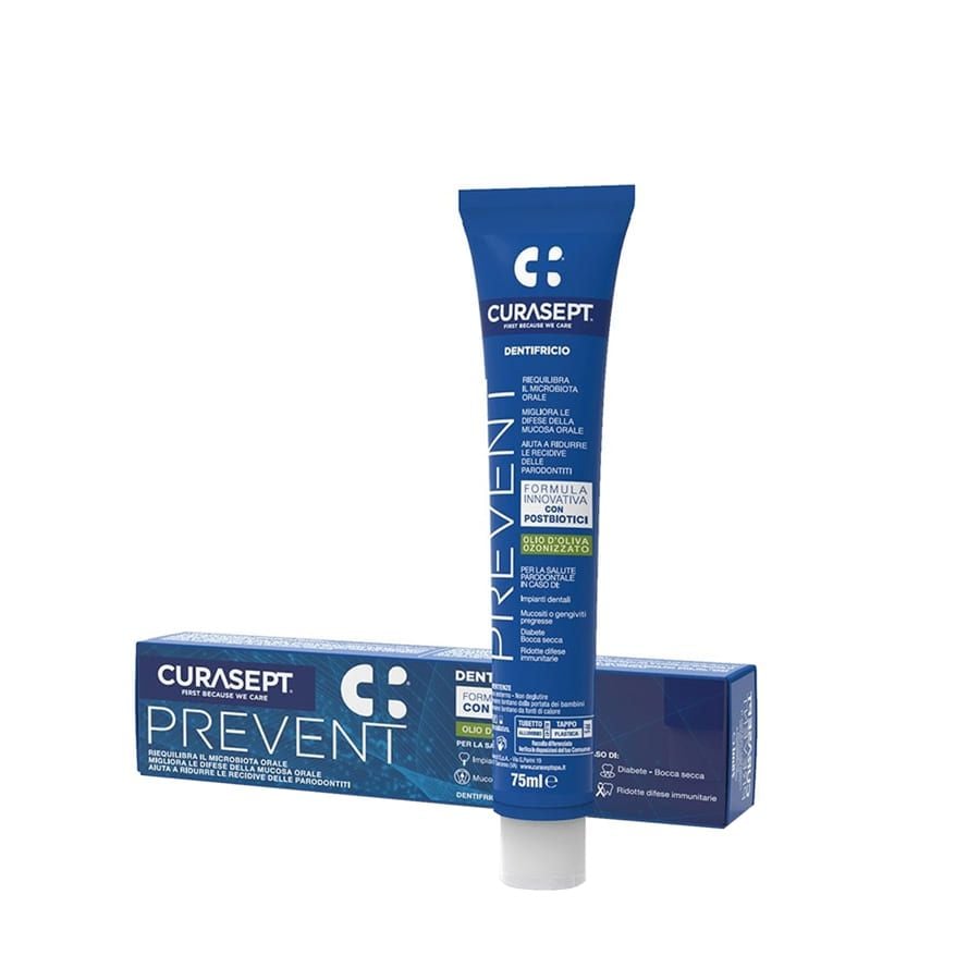 Curasept Prevent Dentifricio con Postbiotici e Olio d'oliva ozonizzato 7ml - ZERO SPRECHI