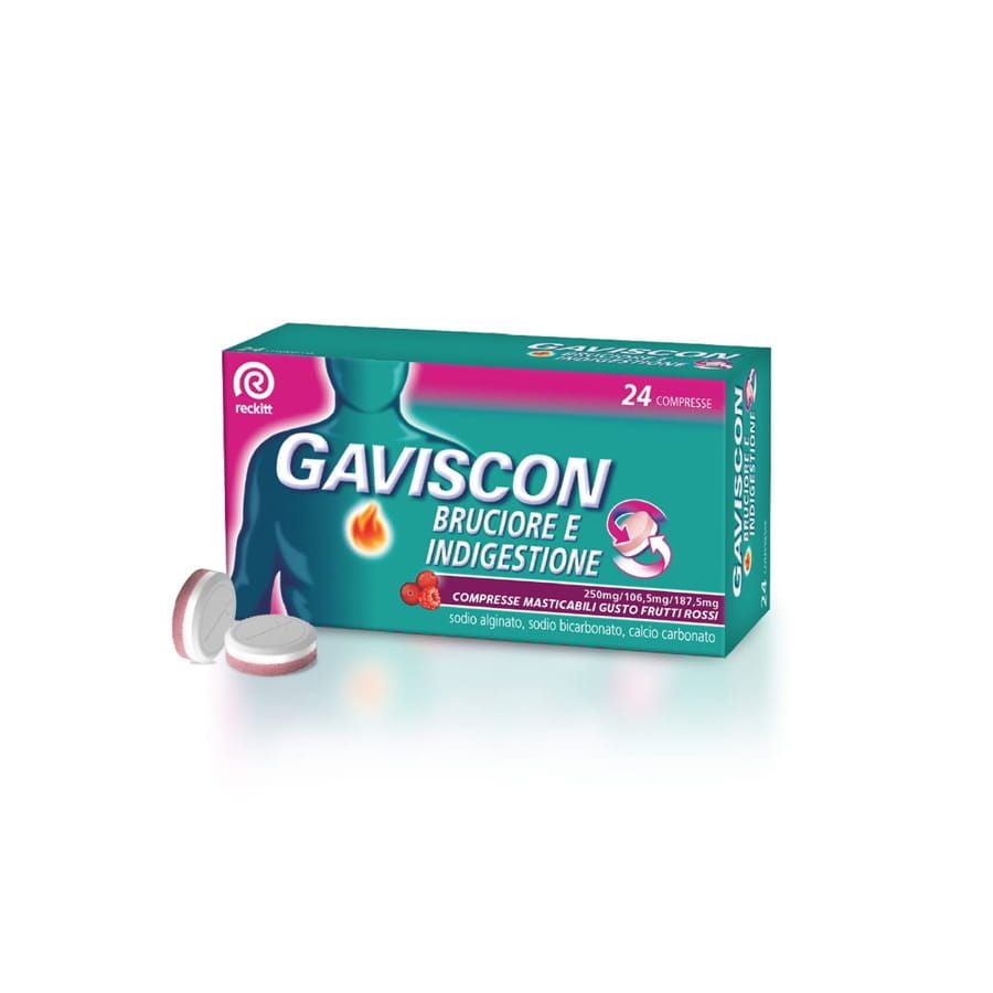 Gaviscon Bruciore e Indigestione 24 Compresse Masticabili Gusto Frutti Rossi